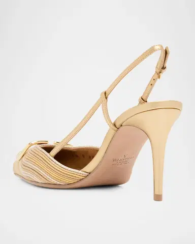 Valentino Garavani 80mm VLogo Signature Metallic Slingback Pumps with Cornely Embroidery | Thumbnail 4 Valentino Garavani 80mm VLogo Signature Metallic Slingback Pumps with Cornely Embroidery | Thumbnail 4