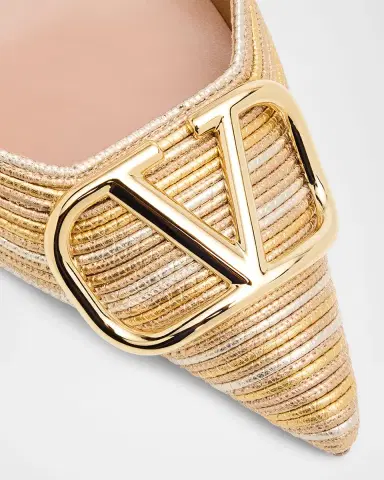 Valentino Garavani 80mm VLogo Signature Metallic Slingback Pumps with Cornely Embroidery | Thumbnail 5 Valentino Garavani 80mm VLogo Signature Metallic Slingback Pumps with Cornely Embroidery | Thumbnail 5