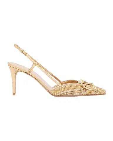 Valentino Garavani 80mm VLogo Signature Metallic Slingback Pumps with Cornely Embroidery | Thumbnail 1 Valentino Garavani 80mm VLogo Signature Metallic Slingback Pumps with Cornely Embroidery | Thumbnail 1