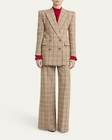 Valentino Garavani Check Wool Wide-Leg Pants | Thumbnail 2 Valentino Garavani Check Wool Wide-Leg Pants | Thumbnail 2