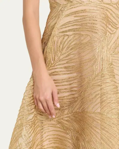 Naeem Khan Metallic Raffia Embroidered Short-Sleeve Gown | Thumbnail 5 Naeem Khan Metallic Raffia Embroidered Short-Sleeve Gown | Thumbnail 5