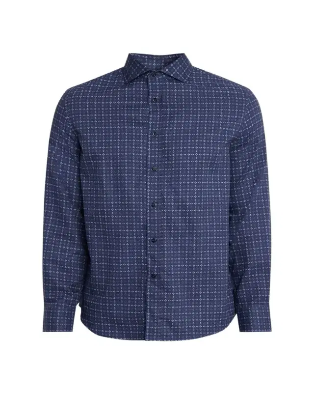en's Geometric Grid Cotton Button-Down Shirt