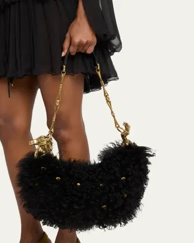 Chloé Chain Horse Shoulder Bag in Curly Shearling | Thumbnail 2