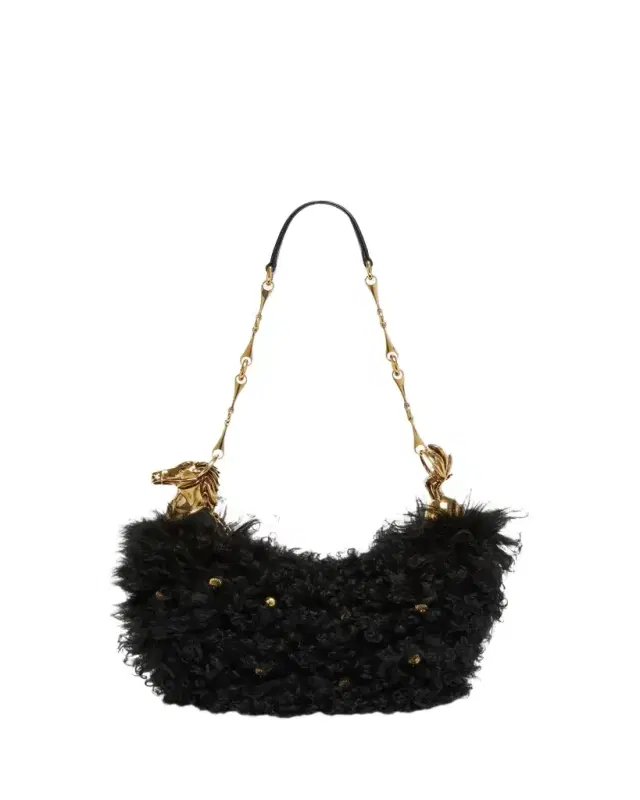 Chloe Chain Horse Shoulder Bag in Curly Shearling