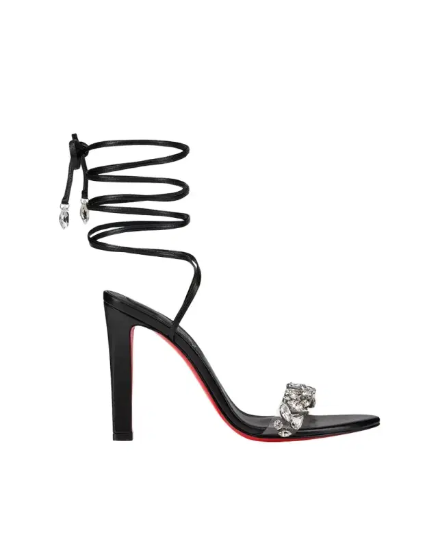 Christian Louboutin 100mm Fanny Jolly Embellished Leather Ankle-Wrap Sandals