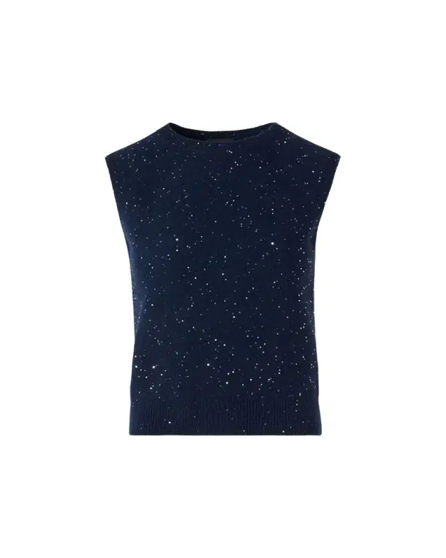 Sequined Wool-Cashmere Sleeveless Sweater