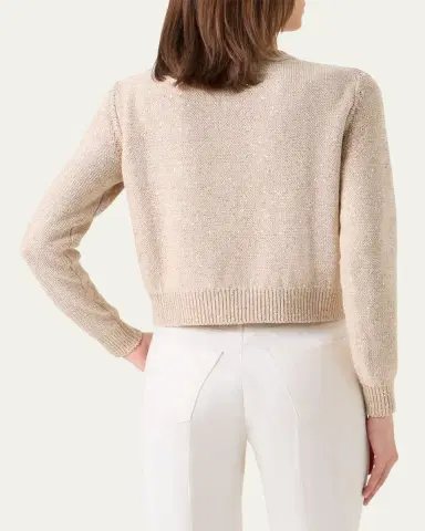 Akris Linen-Cotton Micro Sequin Knit Cardigan Sweater | Thumbnail 3 Akris Linen-Cotton Micro Sequin Knit Cardigan Sweater | Thumbnail 3
