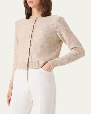 Akris Linen-Cotton Micro Sequin Knit Cardigan Sweater | Thumbnail 4 Akris Linen-Cotton Micro Sequin Knit Cardigan Sweater | Thumbnail 4