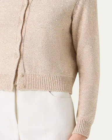 Akris Linen-Cotton Micro Sequin Knit Cardigan Sweater | Thumbnail 5 Akris Linen-Cotton Micro Sequin Knit Cardigan Sweater | Thumbnail 5