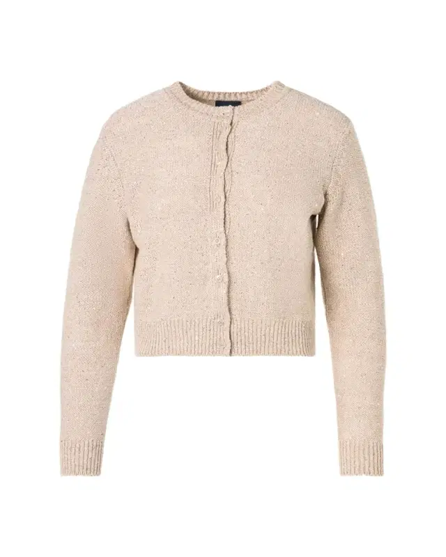 Linen-Cotton Micro Sequin Knit Cardigan Sweater