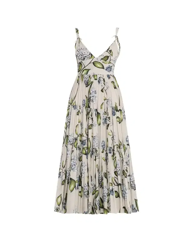 Sleeveless Porcelain Flower Voile Midi Day Dress
