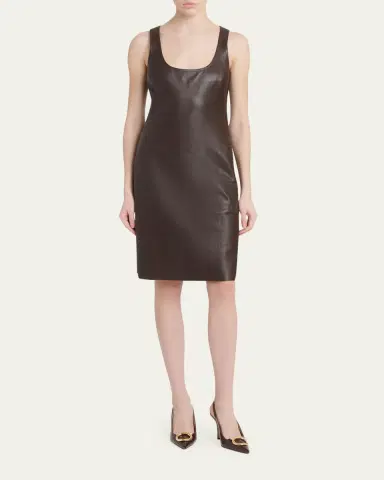 Ferragamo Sleeveless Plonge Leather Woven-Side Dress | Thumbnail 2 Ferragamo Sleeveless Plonge Leather Woven-Side Dress | Thumbnail 2