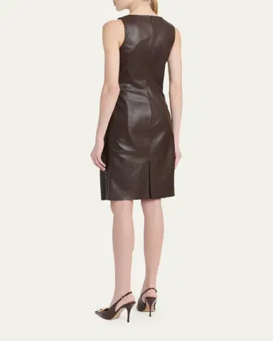 Ferragamo Sleeveless Plonge Leather Woven-Side Dress | Thumbnail 3 Ferragamo Sleeveless Plonge Leather Woven-Side Dress | Thumbnail 3