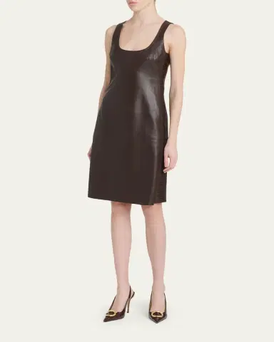 Ferragamo Sleeveless Plonge Leather Woven-Side Dress | Thumbnail 4 Ferragamo Sleeveless Plonge Leather Woven-Side Dress | Thumbnail 4