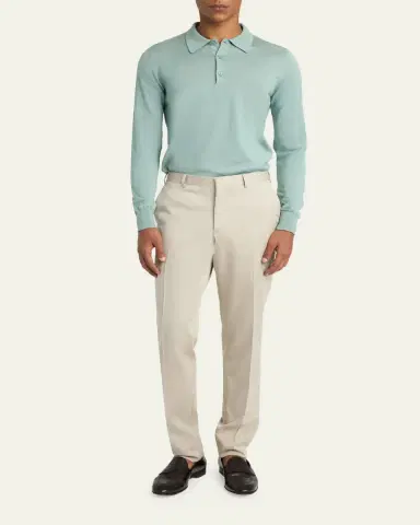 Brioni Men's Cashmere-Silk Polo Sweater | Thumbnail 2
