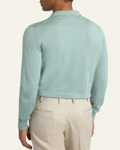 Brioni Men's Cashmere-Silk Polo Sweater | Thumbnail 3