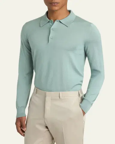 Brioni Men's Cashmere-Silk Polo Sweater | Thumbnail 4