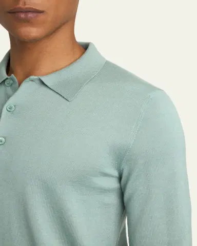 Brioni Men's Cashmere-Silk Polo Sweater | Thumbnail 5