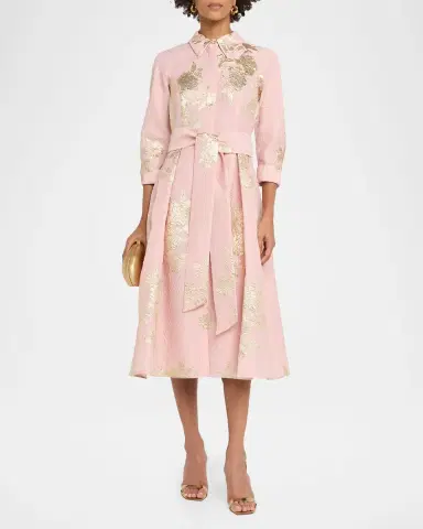 Rickie Freeman for Teri Jon Metallic Floral Jacquard Midi Shirtdress | Thumbnail 2