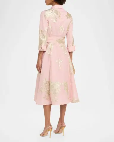 Rickie Freeman for Teri Jon Metallic Floral Jacquard Midi Shirtdress | Thumbnail 3