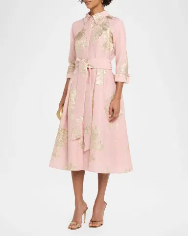 Rickie Freeman for Teri Jon Metallic Floral Jacquard Midi Shirtdress | Thumbnail 4