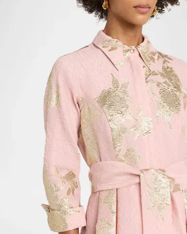 Rickie Freeman for Teri Jon Metallic Floral Jacquard Midi Shirtdress | Thumbnail 5