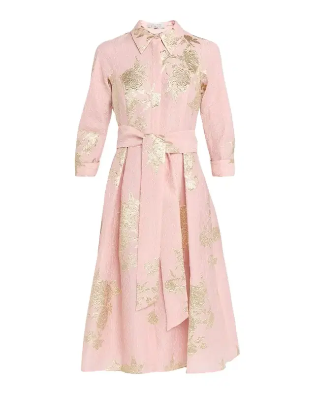 Rickie Freeman for Teri Jon Metallic Floral Jacquard Midi Shirtdress