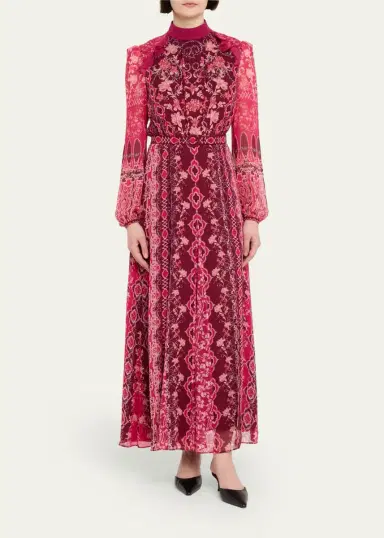 Saloni Jacqui-B Belted Floral Silk Midi Dress | Thumbnail 2 Saloni Jacqui-B Belted Floral Silk Midi Dress | Thumbnail 2