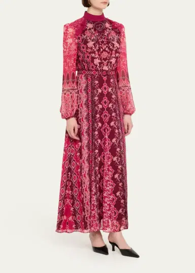 Saloni Jacqui-B Belted Floral Silk Midi Dress | Thumbnail 4 Saloni Jacqui-B Belted Floral Silk Midi Dress | Thumbnail 4