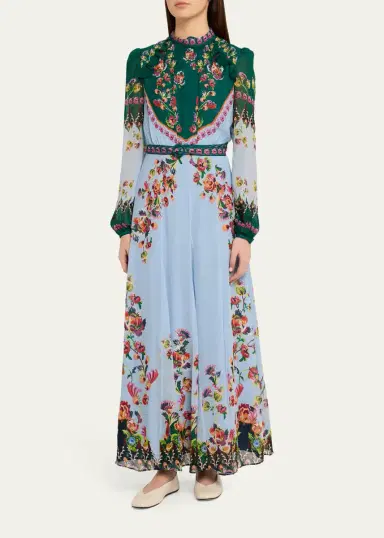 Saloni Jacqui-B Belted Floral Silk Midi Dress | Thumbnail 8 Saloni Jacqui-B Belted Floral Silk Midi Dress | Thumbnail 8