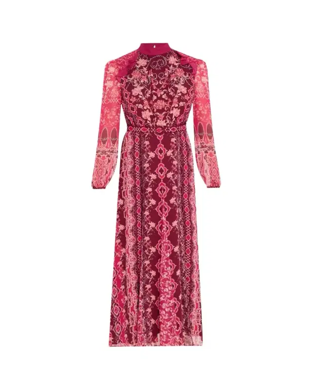 Jacqui-B Belted Floral Silk Midi Dress