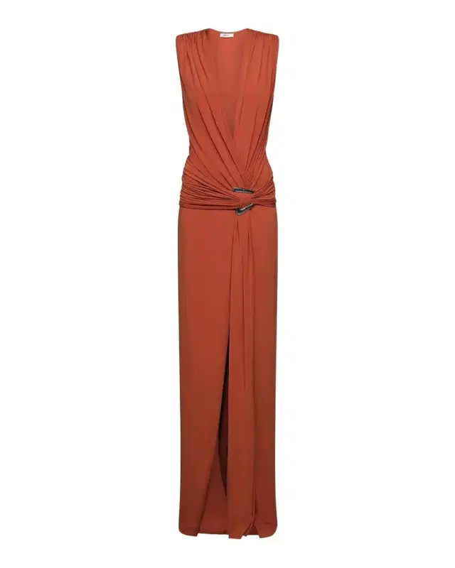Jil Plunging Draped Column Gown