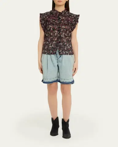 Etoile Isabel Marant Dersia Floral Ruffled Cotton Button-Front Top | Thumbnail 2 Etoile Isabel Marant Dersia Floral Ruffled Cotton Button-Front Top | Thumbnail 2