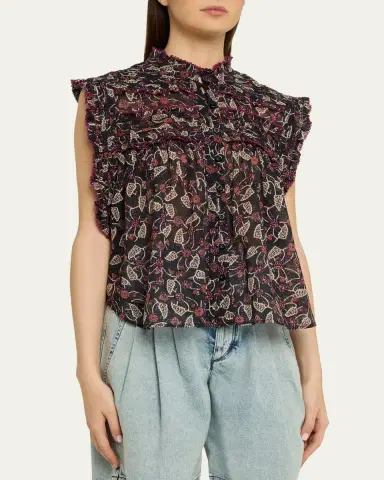 Etoile Isabel Marant Dersia Floral Ruffled Cotton Button-Front Top | Thumbnail 4 Etoile Isabel Marant Dersia Floral Ruffled Cotton Button-Front Top | Thumbnail 4