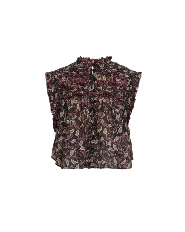 Dersia Floral Ruffled Cotton Button-Front Top