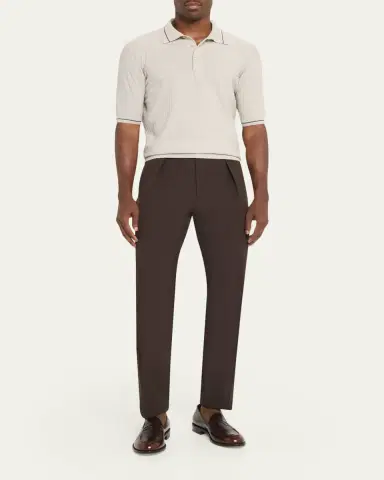 Fioroni Men's Textural Cotton-Cashmere Polo Shirt | Thumbnail 2