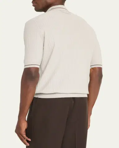 Fioroni Men's Textural Cotton-Cashmere Polo Shirt | Thumbnail 3
