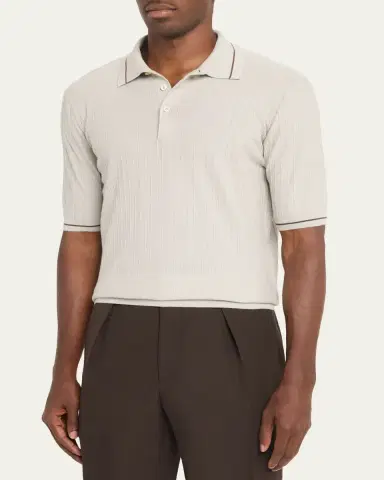 Fioroni Men's Textural Cotton-Cashmere Polo Shirt | Thumbnail 4