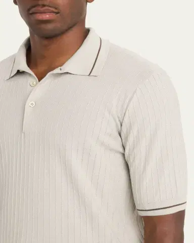 Fioroni Men's Textural Cotton-Cashmere Polo Shirt | Thumbnail 5