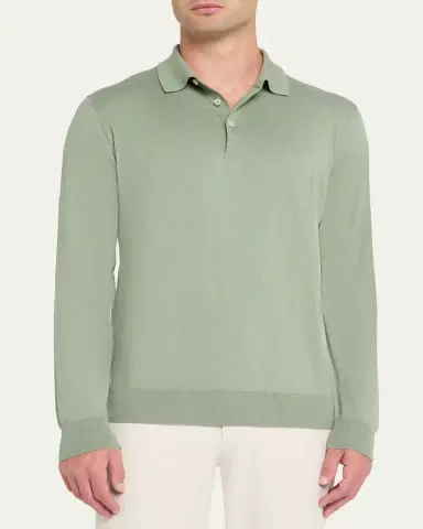 Fioroni Men's Cotton-Cashmere Polo Shirt | Thumbnail 4 Fioroni Men's Cotton-Cashmere Polo Shirt | Thumbnail 4