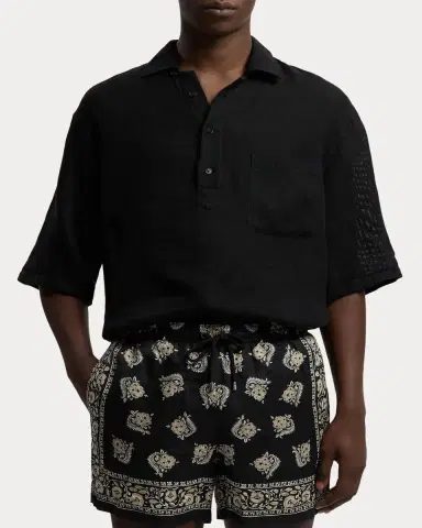 Ralph Lauren Purple Label Men's Linen and Silk Relaxed Basketweave Polo Shirt | Thumbnail 4 Ralph Lauren Purple Label Men's Linen and Silk Relaxed Basketweave Polo Shirt | Thumbnail 4