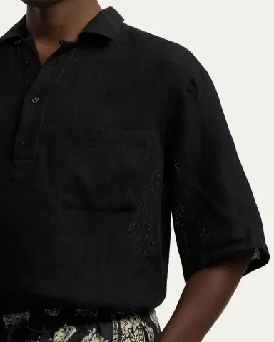 Ralph Lauren Purple Label Men's Linen and Silk Relaxed Basketweave Polo Shirt | Thumbnail 5 Ralph Lauren Purple Label Men's Linen and Silk Relaxed Basketweave Polo Shirt | Thumbnail 5