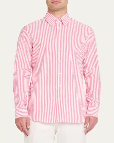 Bergdorf Goodman Men's Striped Cotton Button-Down Shirt | Thumbnail 4 Bergdorf Goodman Men's Striped Cotton Button-Down Shirt | Thumbnail 4