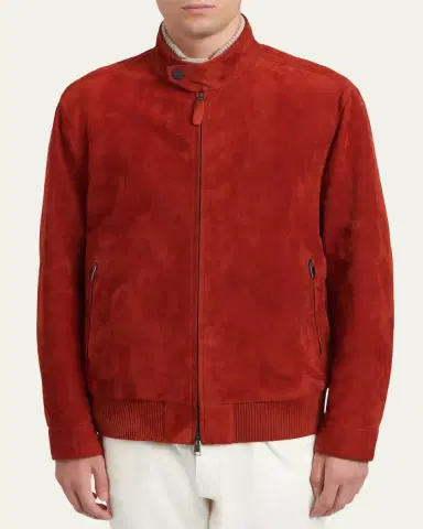 Brioni Men's Leather Stand-Collar Blouson | Thumbnail 4 Brioni Men's Leather Stand-Collar Blouson | Thumbnail 4