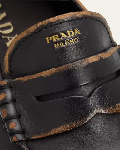 Prada Men's Anitqued Leather Penny Loafers | Thumbnail 5