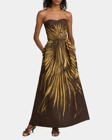 Oscar de la Renta Palm Faille Sleeveless Bustier Gown | Thumbnail 2 Oscar de la Renta Palm Faille Sleeveless Bustier Gown | Thumbnail 2
