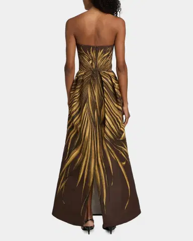 Oscar de la Renta Palm Faille Sleeveless Bustier Gown | Thumbnail 3 Oscar de la Renta Palm Faille Sleeveless Bustier Gown | Thumbnail 3