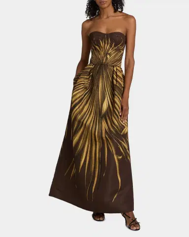 Oscar de la Renta Palm Faille Sleeveless Bustier Gown | Thumbnail 4 Oscar de la Renta Palm Faille Sleeveless Bustier Gown | Thumbnail 4