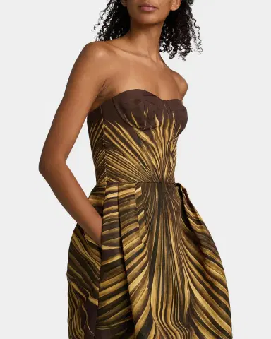 Oscar de la Renta Palm Faille Sleeveless Bustier Gown | Thumbnail 5 Oscar de la Renta Palm Faille Sleeveless Bustier Gown | Thumbnail 5