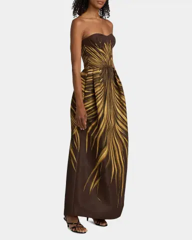 Oscar de la Renta Palm Faille Sleeveless Bustier Gown | Thumbnail 6 Oscar de la Renta Palm Faille Sleeveless Bustier Gown | Thumbnail 6